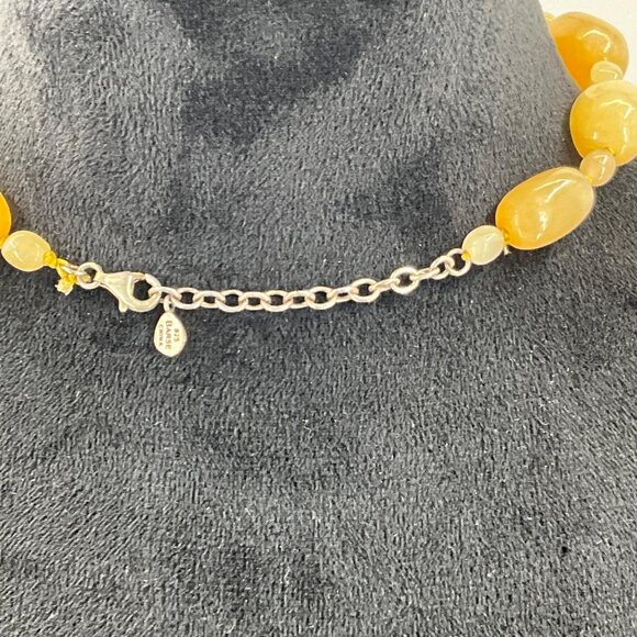 Barse 925 Sterling Silver Chain‎ Yellow Jade Beaded Gemstone Necklace Adjustable - Picture 3 of 4